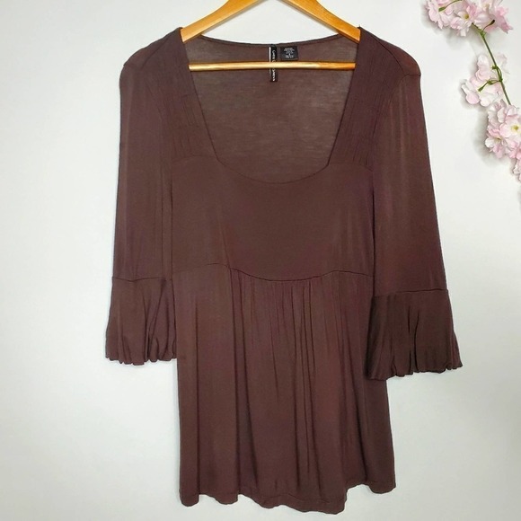 Cha Cha Vente Flounce Sleeve Blouse Brown Size Small - Picture 9 of 9